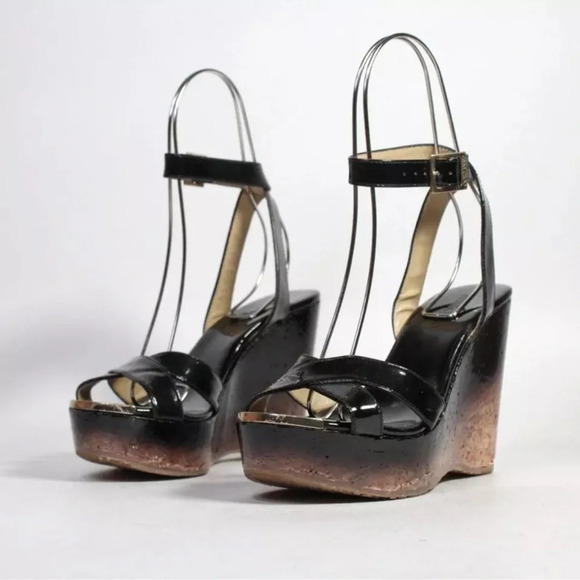 Jimmy Choo Black Patent Wedge Sandal - Picture 1 of 8